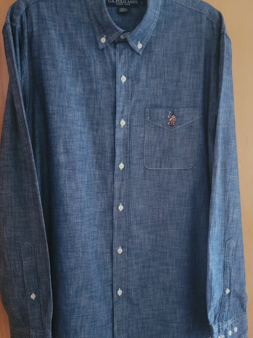 U.S. Polo Assn. Men's Blue Lightweight Denim Button-Down Shirt Size L